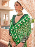 Attractive Green Digital Printed Silk Event Wear Saree With Blouse