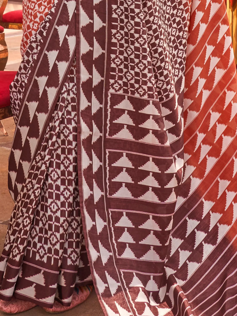 Charming Brown Digital Printed Silk Traditional Saree With Blouse