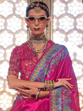Dazzling Pink Floral Printed Silk Traditional Saree With Blouse
