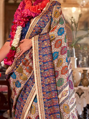Glamorous Cream Printed Silk Casual Wear Saree With Blouse