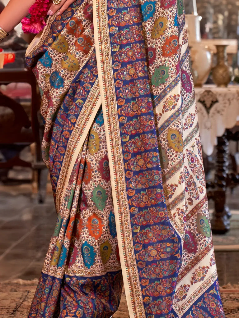 Glamorous Cream Printed Silk Casual Wear Saree With Blouse