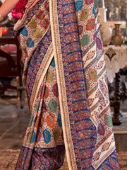 Glamorous Cream Printed Silk Casual Wear Saree With Blouse