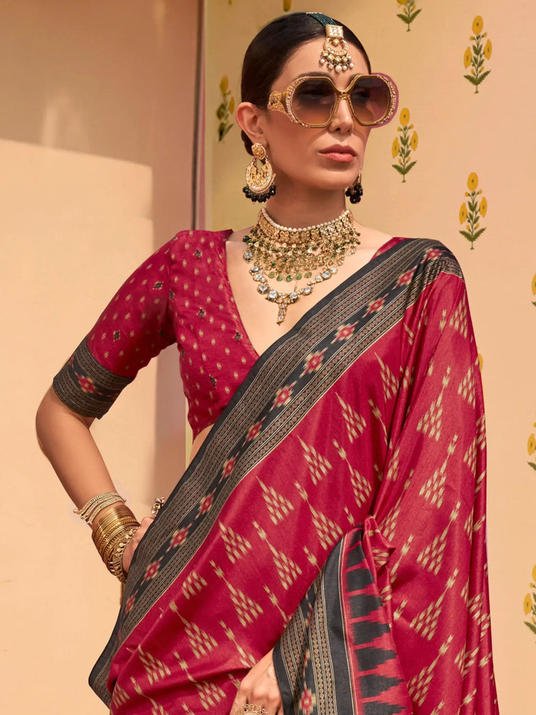 Glamorous Pink Digital Printed Silk Festival Wear Saree With Blouse