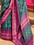 Enchanting Teal Blue Digital Printed Silk Event Wear Saree With Blouse