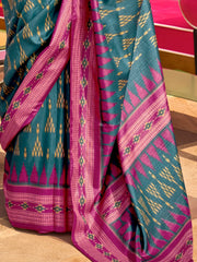Enchanting Teal Blue Digital Printed Silk Event Wear Saree With Blouse