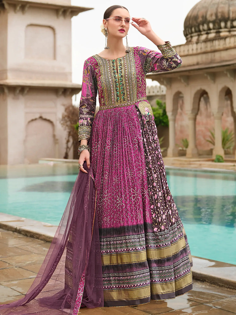 Captivating Pink Hand Work Silk Festival Wear Gown With Dupatta