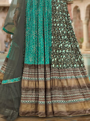 Enchanting Teal Green Hand Work Silk Event Wear Gown With Dupatta