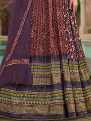 Gorgeous Purple Bandhani Printed Silk Traditional Gown With Dupatta