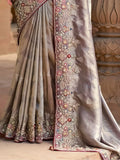 Attractive Grey Color Sequins Silk Event Wear Saree With Blouse