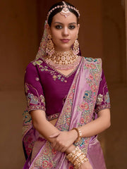 Beautiful Lavender Sequins Silk Engagement Wear Saree With Blouse