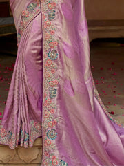 Beautiful Lavender Sequins Silk Engagement Wear Saree With Blouse
