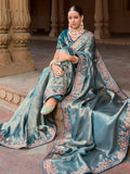 Enchanting Sky Blue Sequins Silk Function Wear Saree With Blouse