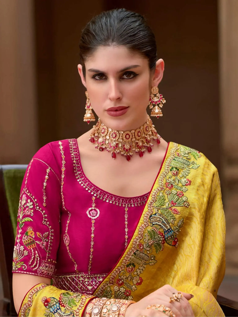 Marvelous Yellow Color Sequins Silk Haldi Wear Saree With Blouse