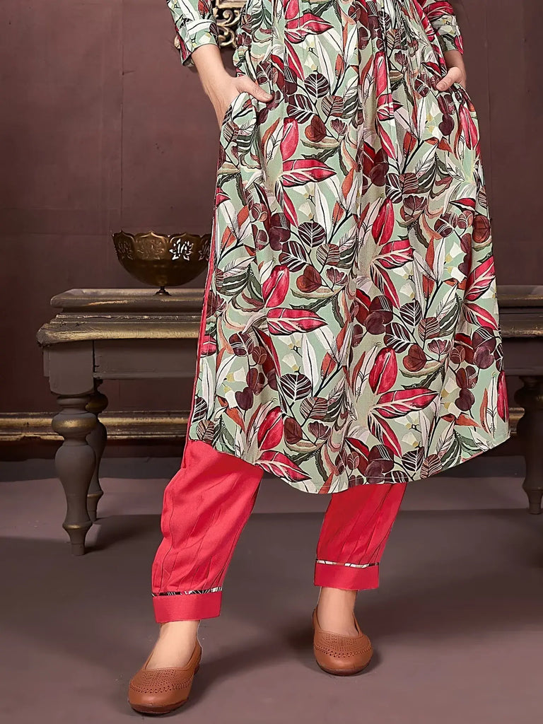 Adorable Pista Green Digital Printed Rayon Event Wear Salwar Kameez
