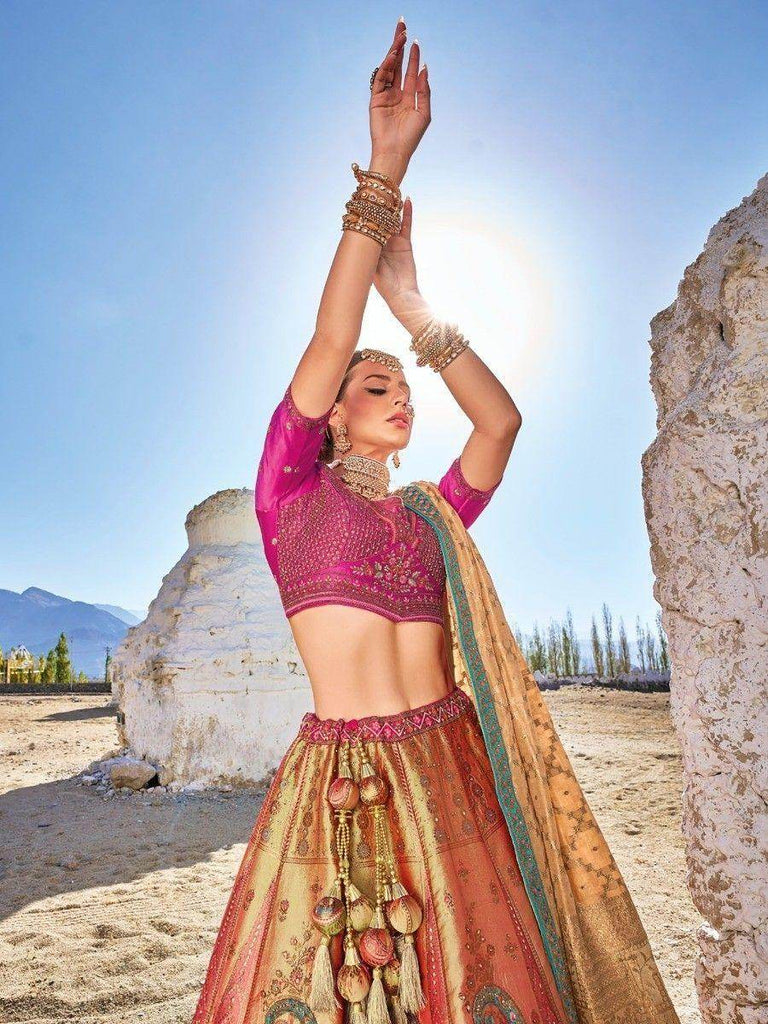 Awesome Multi-Color Thread Work Silk Wedding Wear Lehenga Choli