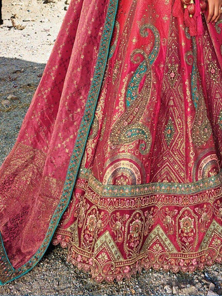 Stunning Pink Thread Work Silk Wedding Lehenga Choli With Dupatta