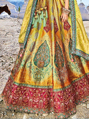 Fascinating Yellow Thread Work Silk Traditional Lehenga Choli