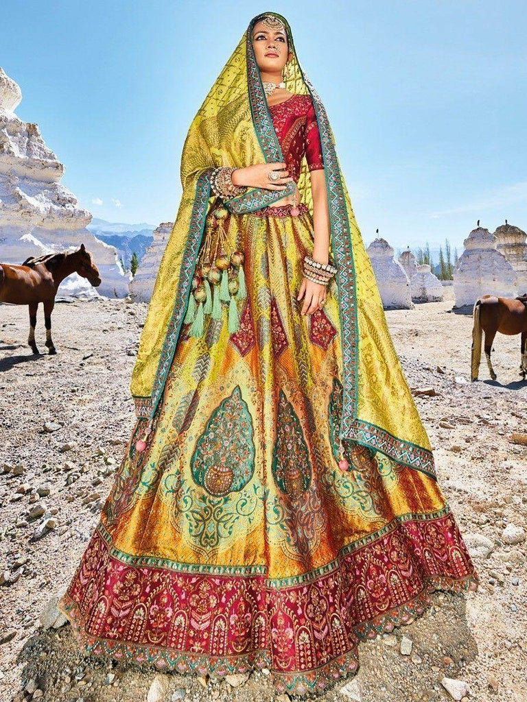 Fascinating Yellow Thread Work Silk Traditional Lehenga Choli