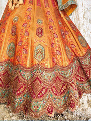Mesmerizin Orange Thread Work Viscose Silk Wedding Lehenga Choli