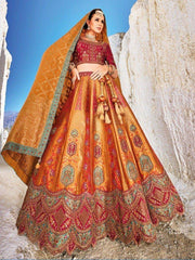 Mesmerizin Orange Thread Work Viscose Silk Wedding Lehenga Choli