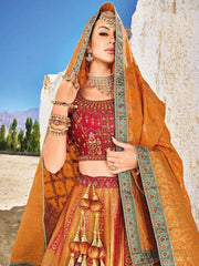 Mesmerizin Orange Thread Work Viscose Silk Wedding Lehenga Choli