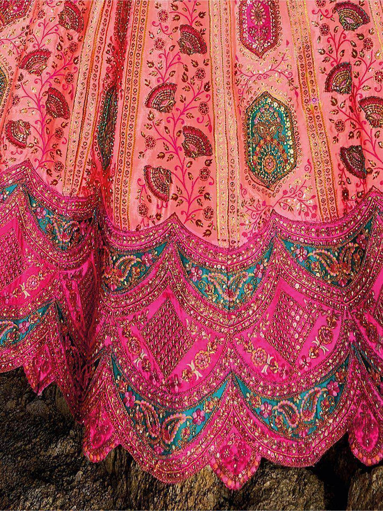 Stunning Pink Embroidered Jacquard Silk Traditional Lehenga Choli