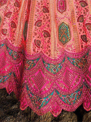 Stunning Pink Embroidered Jacquard Silk Traditional Lehenga Choli