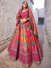 Fabulous Pink Embroidered Jacquard Silk Bridesmaid Lehenga Choli