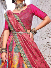 Fabulous Pink Embroidered Jacquard Silk Bridesmaid Lehenga Choli