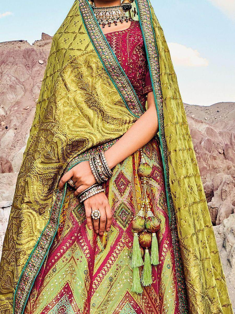 Gorgeous Green Sequins Jacquard Silk Lehenga Choli With Dupatta