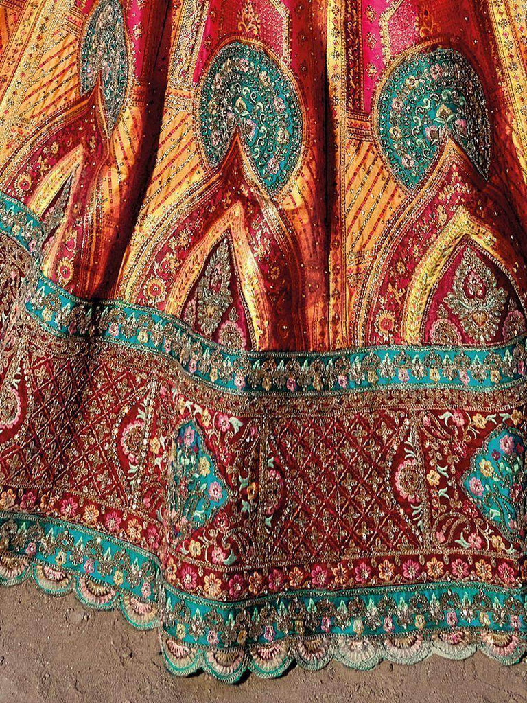 Stunning Multi-Color Embroidered Jacquard Silk Lehenga Choli