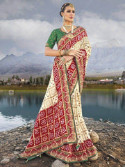 Fascinating Off-White Bandhani Printed Satin Traditional Saree With Blouse