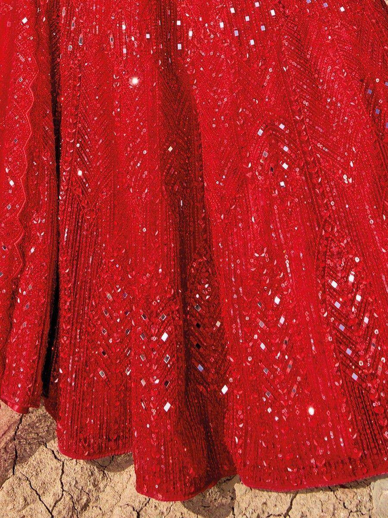 Beautiful Red Sequins Net Reception Wear Lehenga Choli With Dupatta