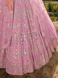 Pretty Light Pink Mirror Work Organza Engagement Wear Lehenga Choli