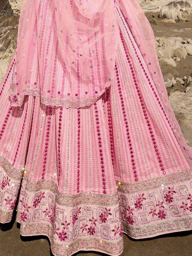 Gorgeous Baby Pink Mirror Work Georgette Wedding Lehenga Choli