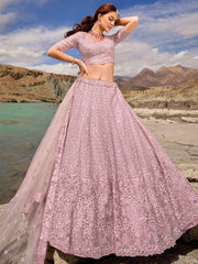Alluring Pink Sequins Organza Designer Lehenga Choli With Dupatta