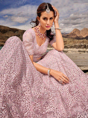 Alluring Pink Sequins Organza Designer Lehenga Choli With Dupatta