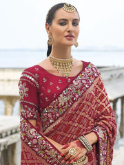 Bewitching Red Bandhani Printed Dola Silk Bridal Saree With Blouse
