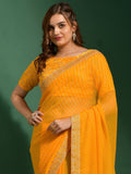 Beautiful Bandhani Printed Chiffon Haldi Wear Saree With Blouse