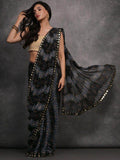 Captivating Black Digital Printed Georgette Festival Wear Saree