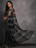 Captivating Black Digital Printed Georgette Festival Wear Saree