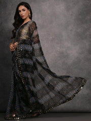 Captivating Black Digital Printed Georgette Festival Wear Saree
