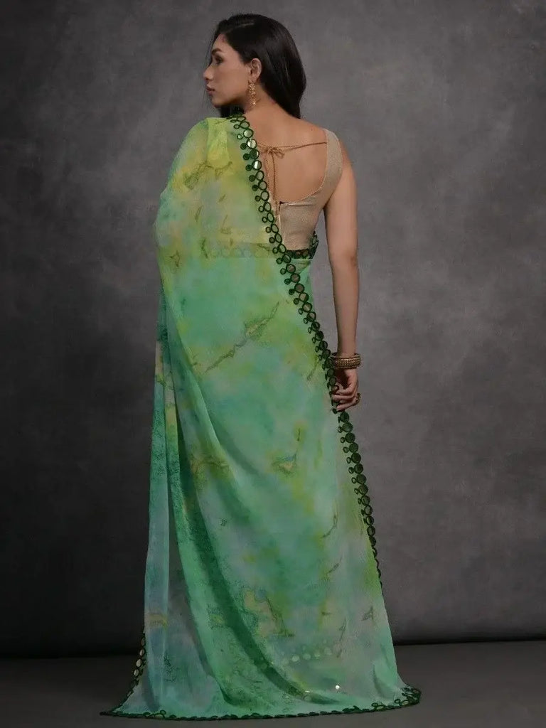 Gorgeous Green Shibori Printed Georgette Party Wear Saree With Blouse