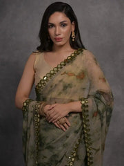 Captivating Olive Green Shibori Printed Georgette Saree With Blouse