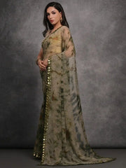 Captivating Olive Green Shibori Printed Georgette Saree With Blouse