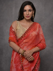 Attractive Red Shibori Printed Georgette Party Wear Saree With Blouse