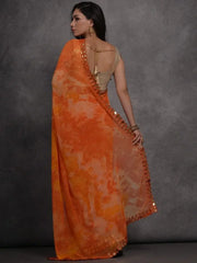 Charming Orange Shibori Printed Georgette Party Wear Saree With Blouse