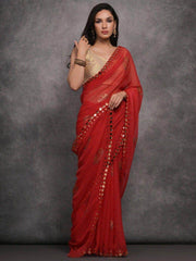 Magnetic Red Digital Printed Georgette Event Wear Saree With Blouse