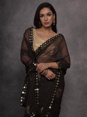 Beautiful Black Foil Printed Georgette Reception Wear Saree With Blouse