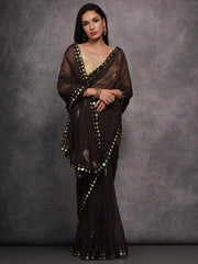 Beautiful Black Foil Printed Georgette Reception Wear Saree With Blouse
